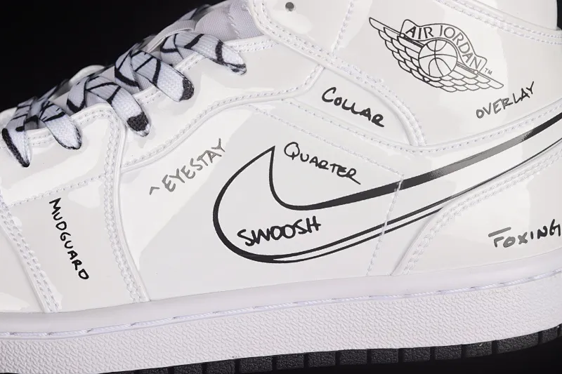 All Categories Air Jordan Jordan Series Basketball Shoes Air Jordan 1 Mid Air Jordan 1 Mid GS "Schematic" AJ1 Joe 1 White Graffiti Zhongbang Basketball Shoes DQ1864-100